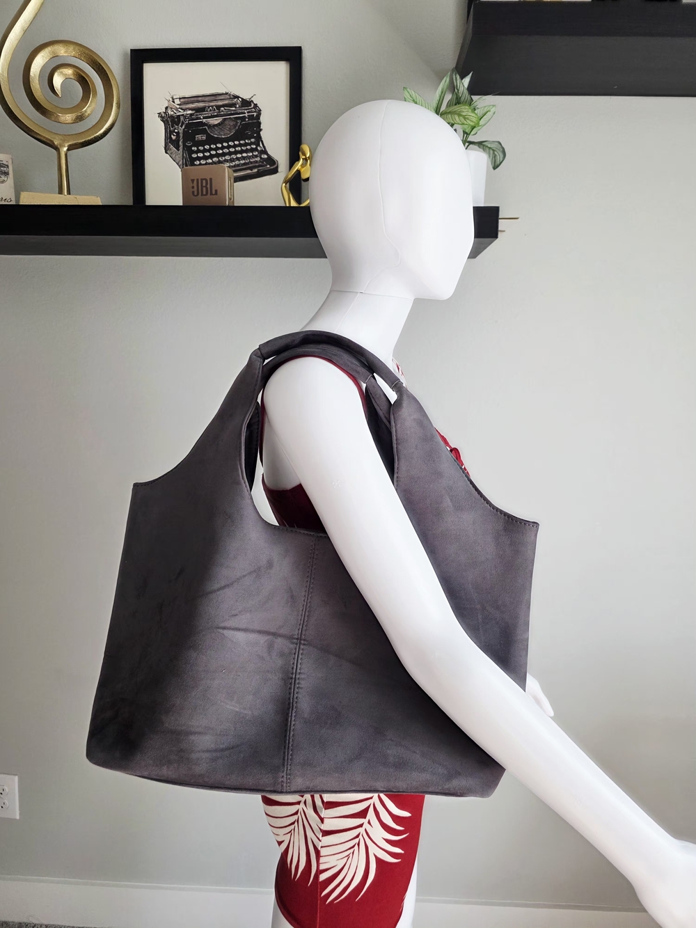 Minimalist Gray Suede Tote Bag - Women's Everyday Carry